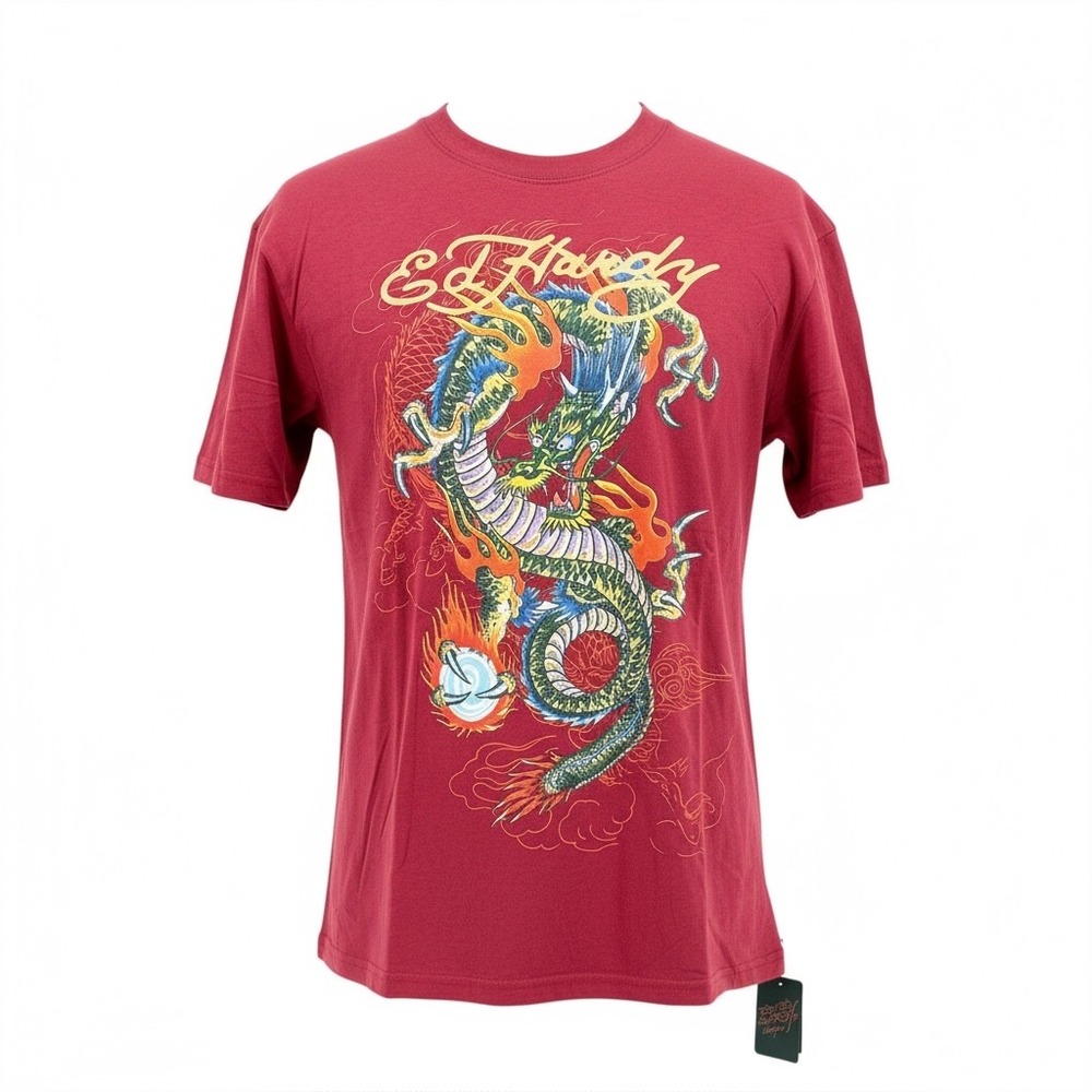 Ed Hardy Mens Wine Red Dragon Graphic Print T Shirt Size Medium Short Sleeve NEW - Picture 2 of 11